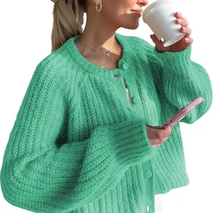 Sumleno Womens Open Front Button Down Sweater Long Sleeve Y2k Chunky Knit Cardigan Trendy Fall Outfits Casual Knitwear Coats