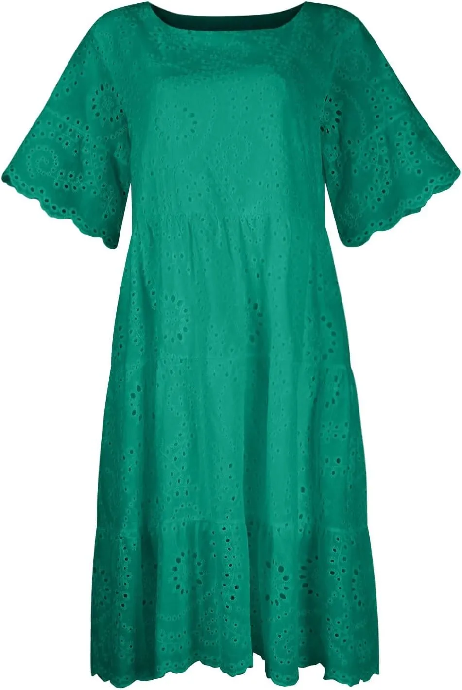 Summer Dresses for Women 2024 Round Neck Short Sleeve Skirt Embroidered Lace Hollow Out Dress Casual Clothes