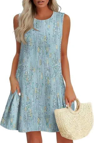 Summer Dresses for Women 2025 Vacation Tshirt Ruffle Hem Short Sundress with Pocket Beach Casual Loose Tank Dress