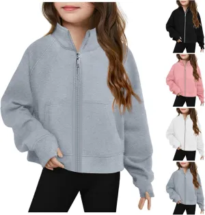 Sweatshirts for Girls Long Sleeve Fleece Zip Up Jackets Comfy Fall Top Trendy Winter Outfits for Teen Girls 5-14 Years