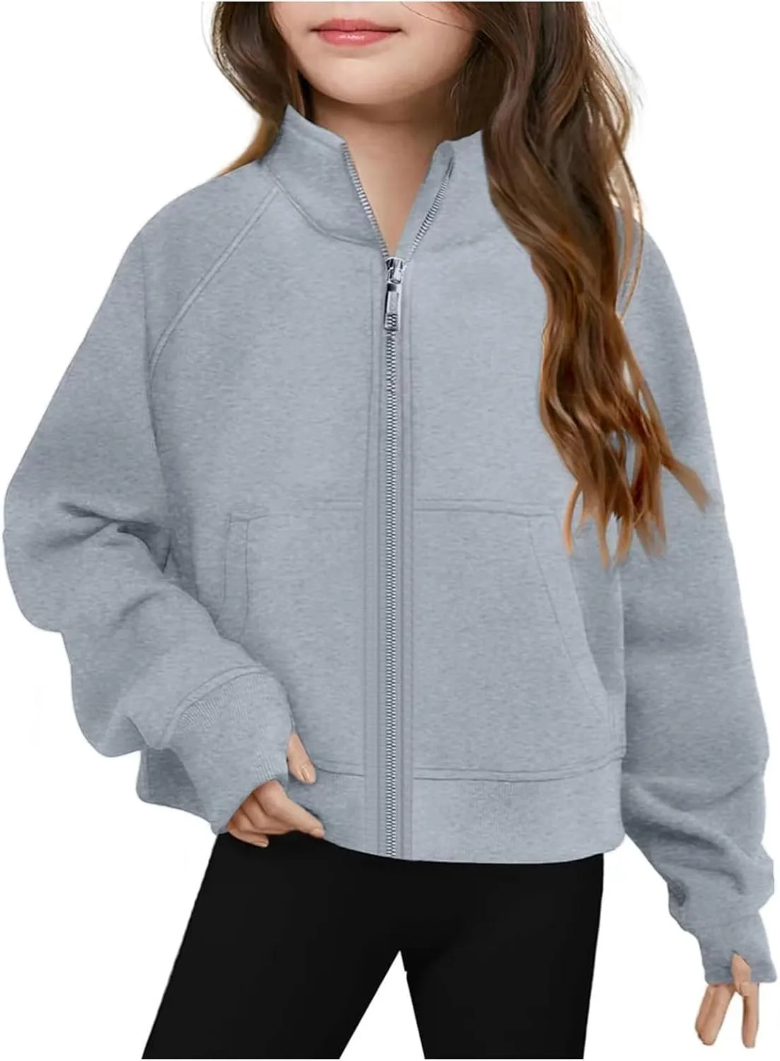 Sweatshirts for Girls Long Sleeve Fleece Zip Up Jackets Comfy Fall Top Trendy Winter Outfits for Teen Girls 5-14 Years