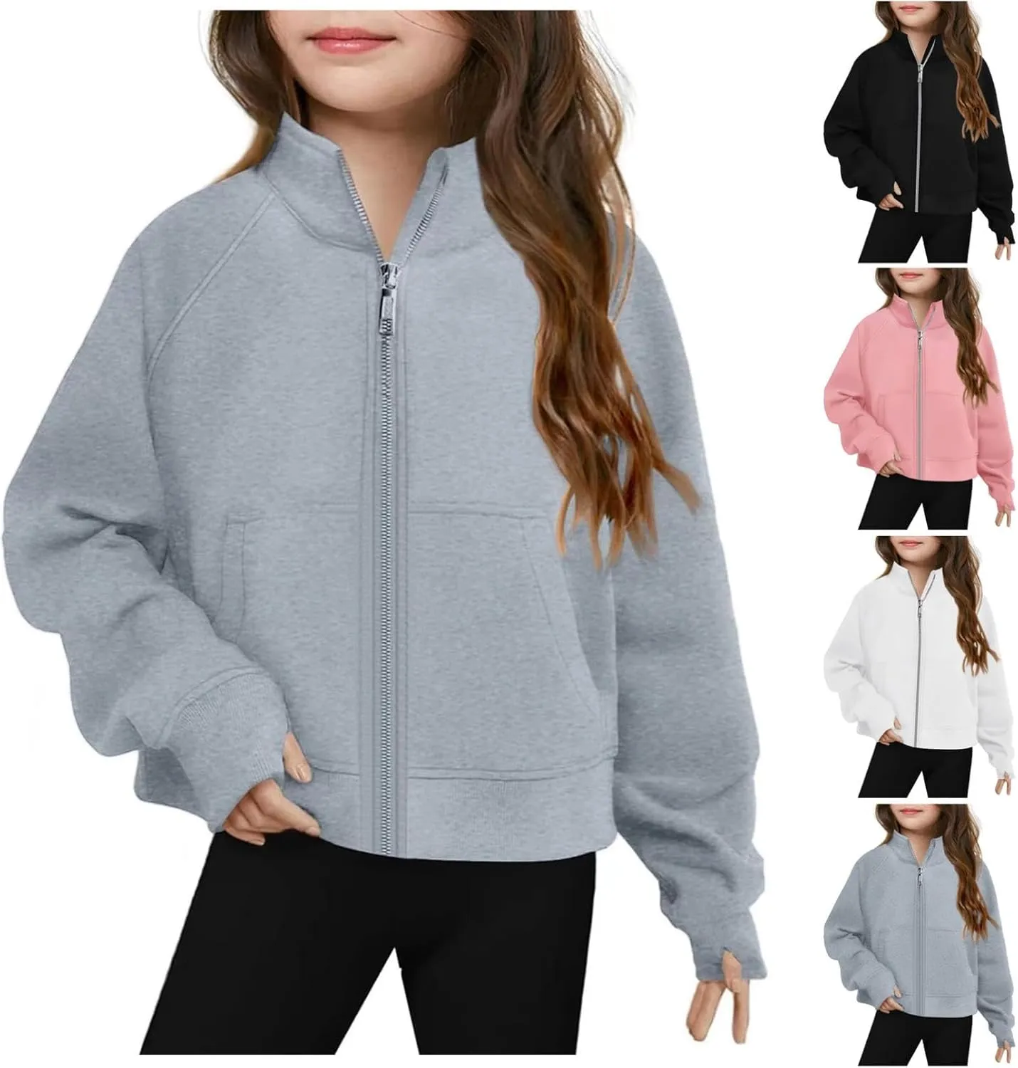 Sweatshirts for Girls Long Sleeve Fleece Zip Up Jackets Comfy Fall Top Trendy Winter Outfits for Teen Girls 5-14 Years