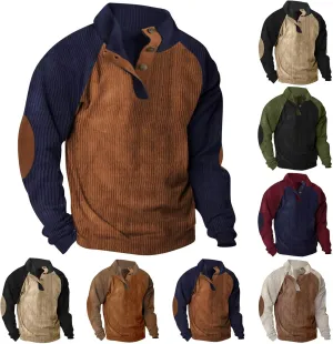 Sweatshirts for Men No Hood Causal Fashion Corduroy Quarter Button Sweatshirts Regular Fit Color Block Shirts Outdoor