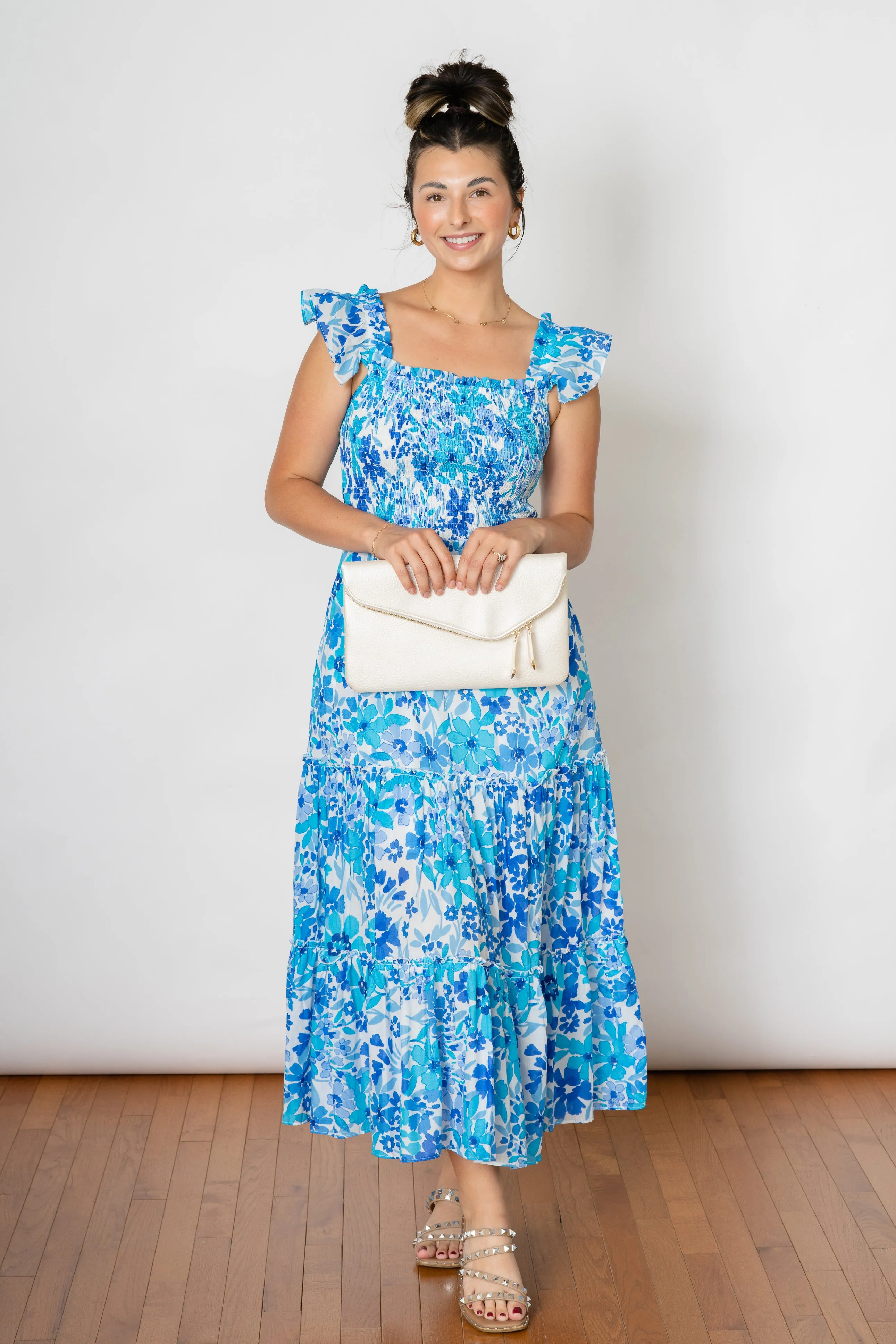 SWEET LOVE SMOCKED MAXI DRESS  -BLUE