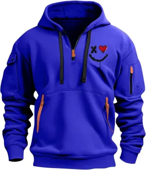 Tactical Hoodies for Men Vintage Heavyweight Quarter Zip Pullover Casual Oversized Long Sleeve Sweatshirt with Pockets