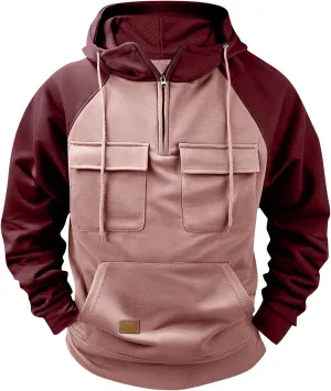Tactical Sweatshirts for Men Quarter Zip Hoodie Retro Western Drawstring Long Sleeve Sweatshirt Hoodie