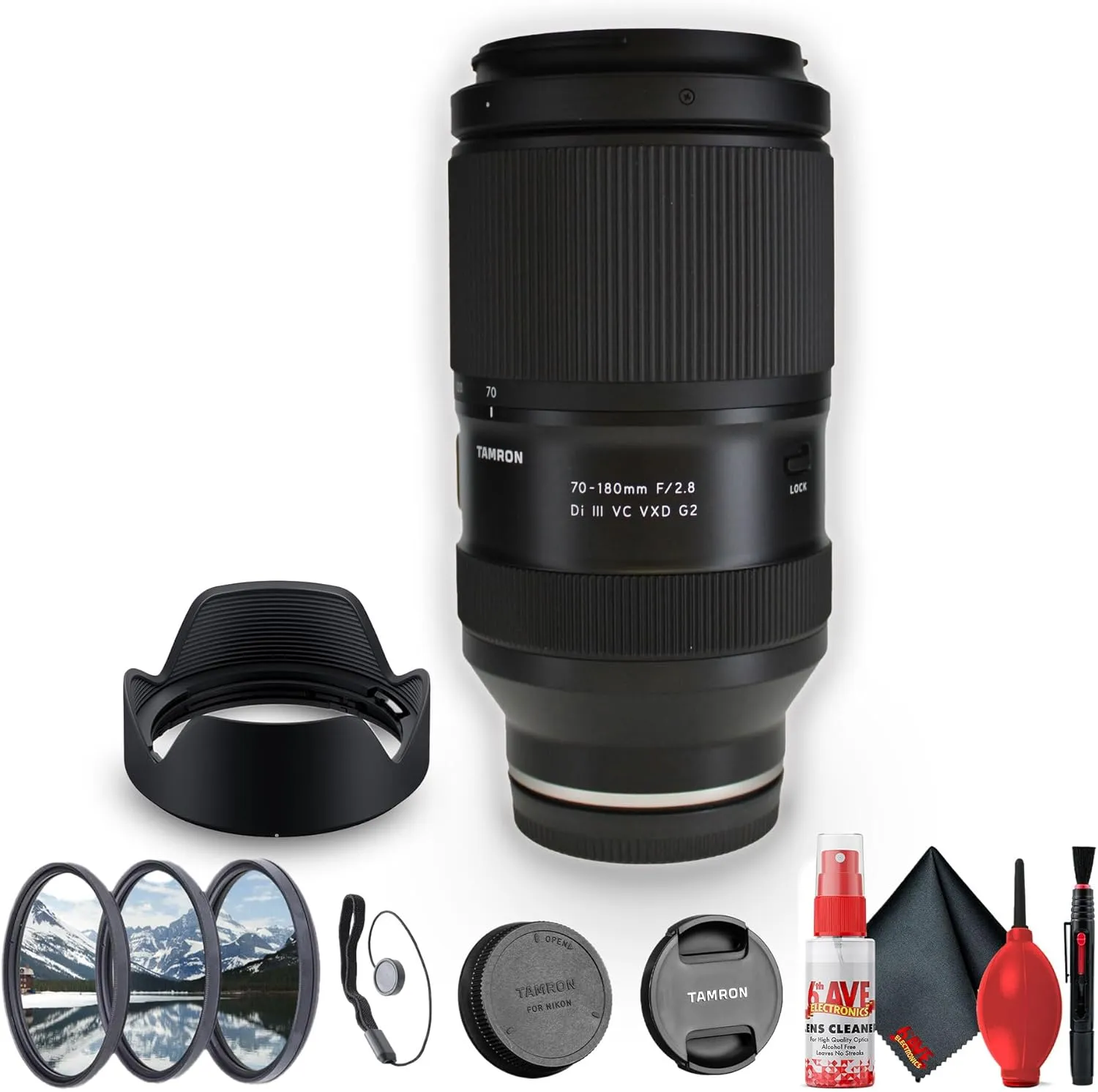 Tamron 70-180mm f/2.8 Di III VC VXD G2 Lens for (Sony E) Full Frame Mirrorless Cameras (AFA065S-700)   Filter Kit   Cap Keeper   Cleaning Kit