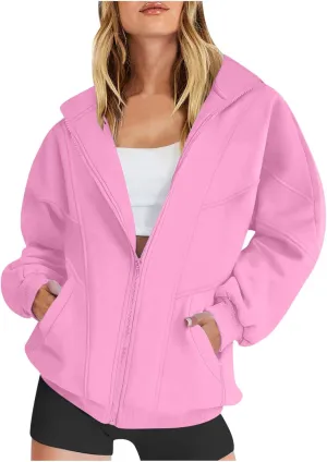 TANGNADE Women Hoodies Full Zip Up Oversized Sweatshirts with Pockets Casual Long Sleeve Thin Hooded Lightweight Jackets