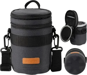 TARION Pro Camera Lens Case Hard Case Camera Lens Pouch Padded Camera Lens Bag Shockproof Lens Carry Case with Shoulder Strap for DSLR SLR Lens Camera Lens Storage Bag Black Size Large 3.7x5.3 inches