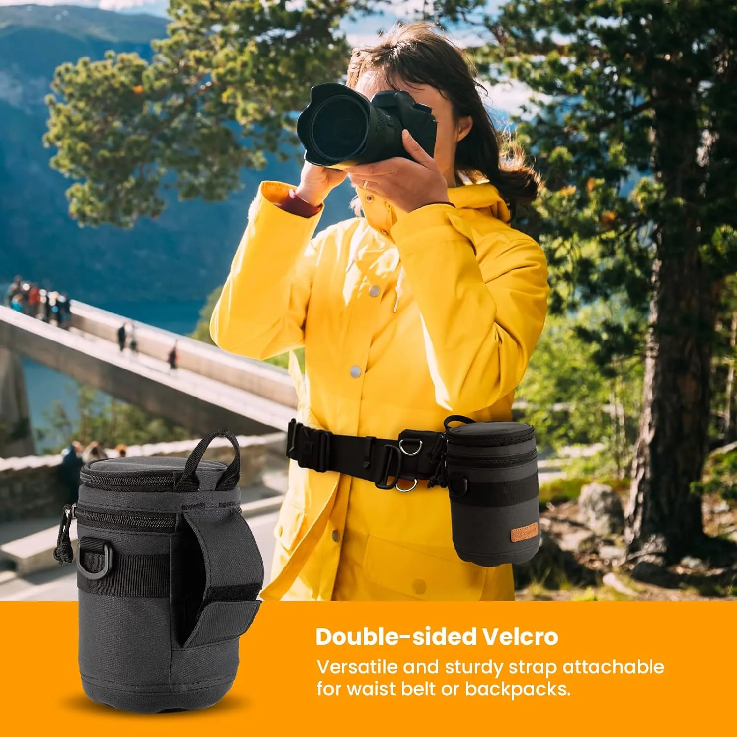 TARION Pro Camera Lens Case Hard Case Camera Lens Pouch Padded Camera Lens Bag Shockproof Lens Carry Case with Shoulder Strap for DSLR SLR Lens Camera Lens Storage Bag Black Size Large 3.7x5.3 inches