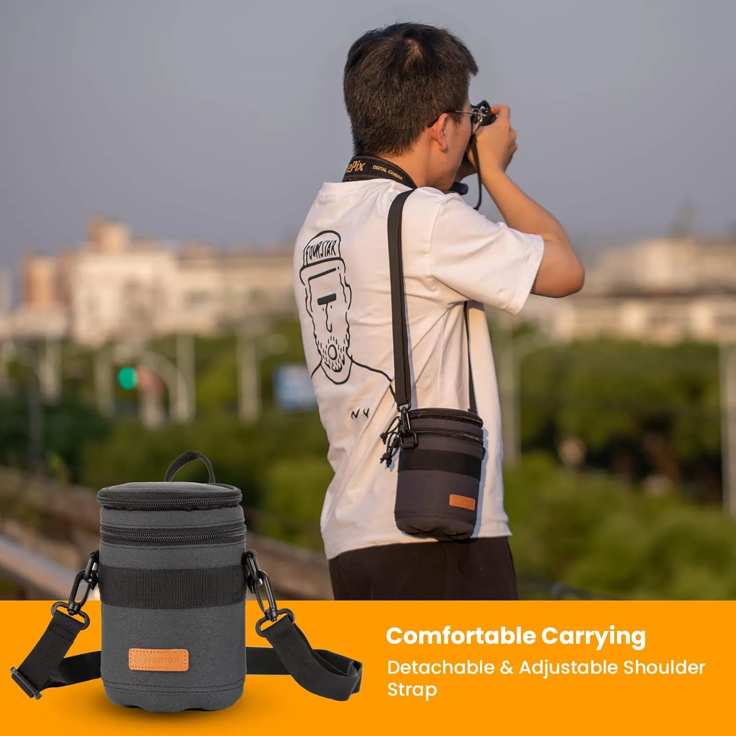 TARION Pro Camera Lens Case Hard Case Camera Lens Pouch Padded Camera Lens Bag Shockproof Lens Carry Case with Shoulder Strap for DSLR SLR Lens Camera Lens Storage Bag Black Size Large 3.7x5.3 inches