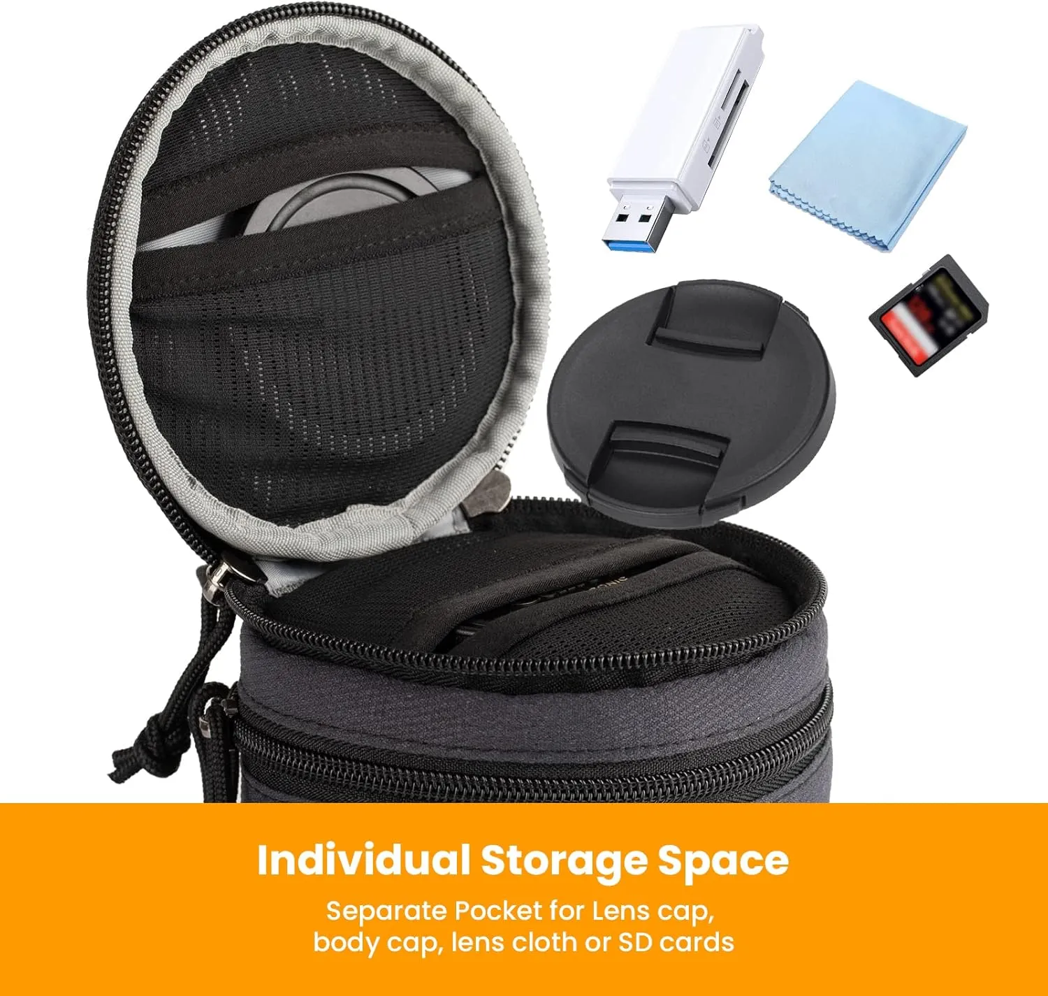 TARION Pro Camera Lens Case Hard Case Camera Lens Pouch Padded Camera Lens Bag Shockproof Lens Carry Case with Shoulder Strap for DSLR SLR Lens Camera Lens Storage Bag Black Size Large 3.7x5.3 inches