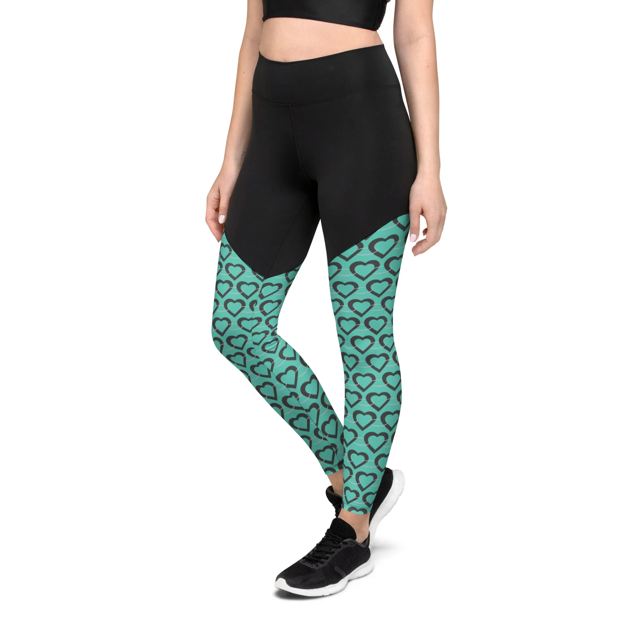 Teal Heart Chain Sports Leggings