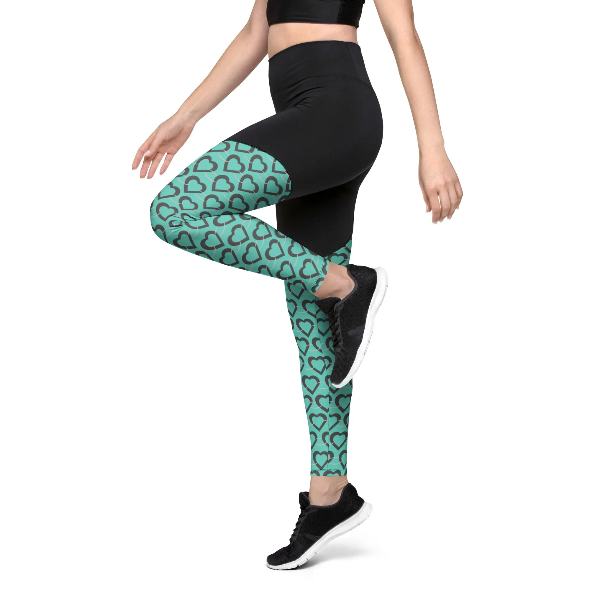 Teal Heart Chain Sports Leggings
