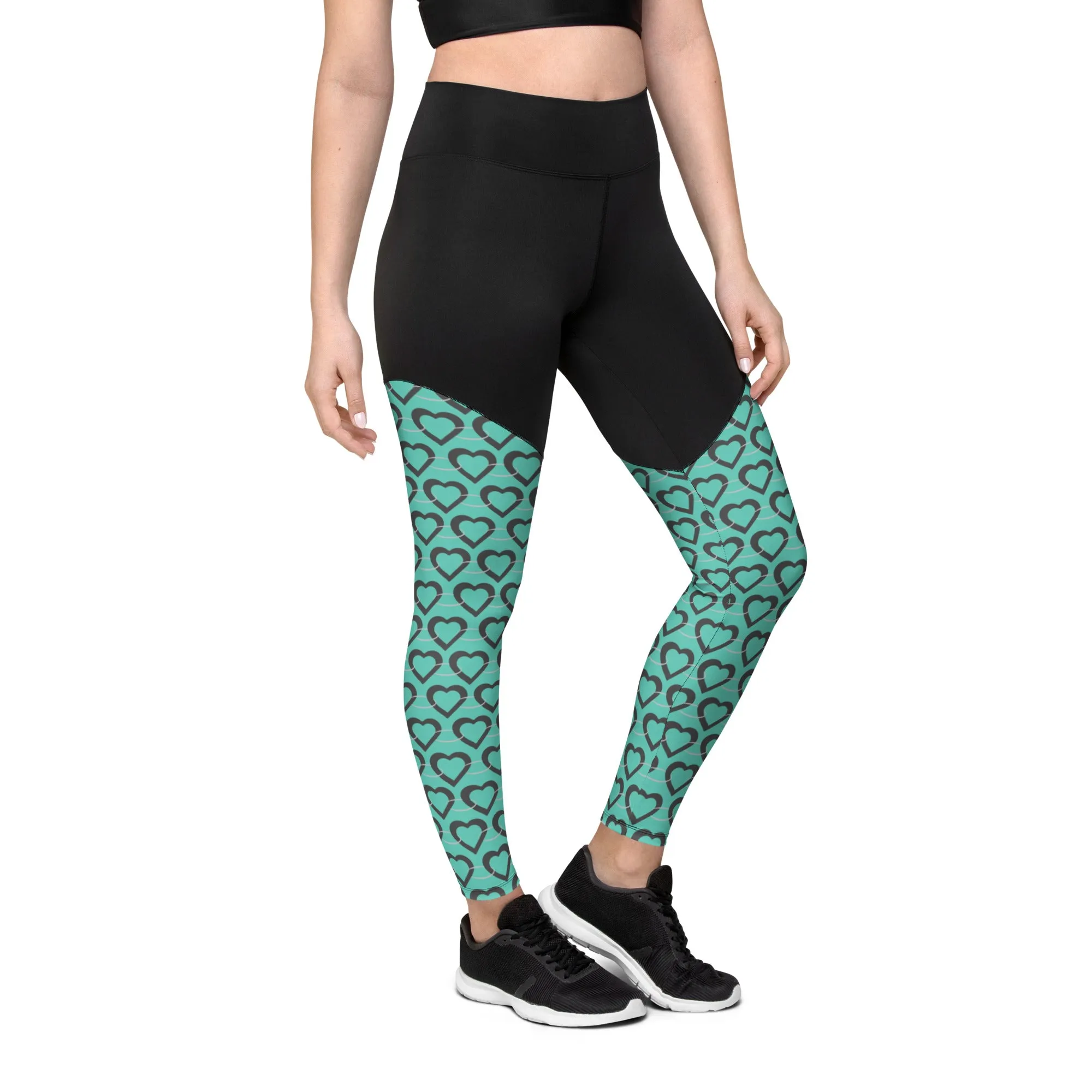 Teal Heart Chain Sports Leggings