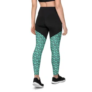 Teal Heart Chain Sports Leggings