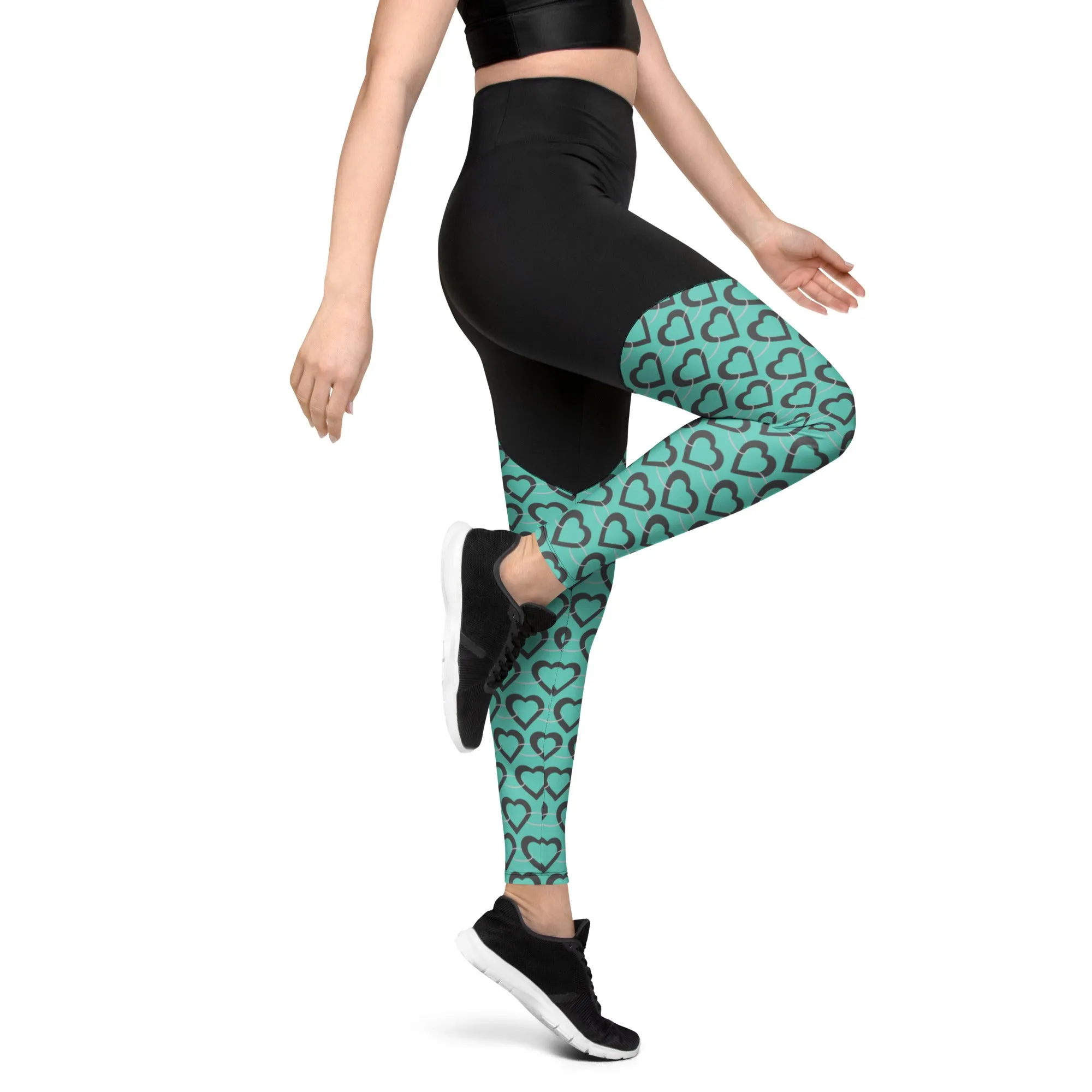 Teal Heart Chain Sports Leggings