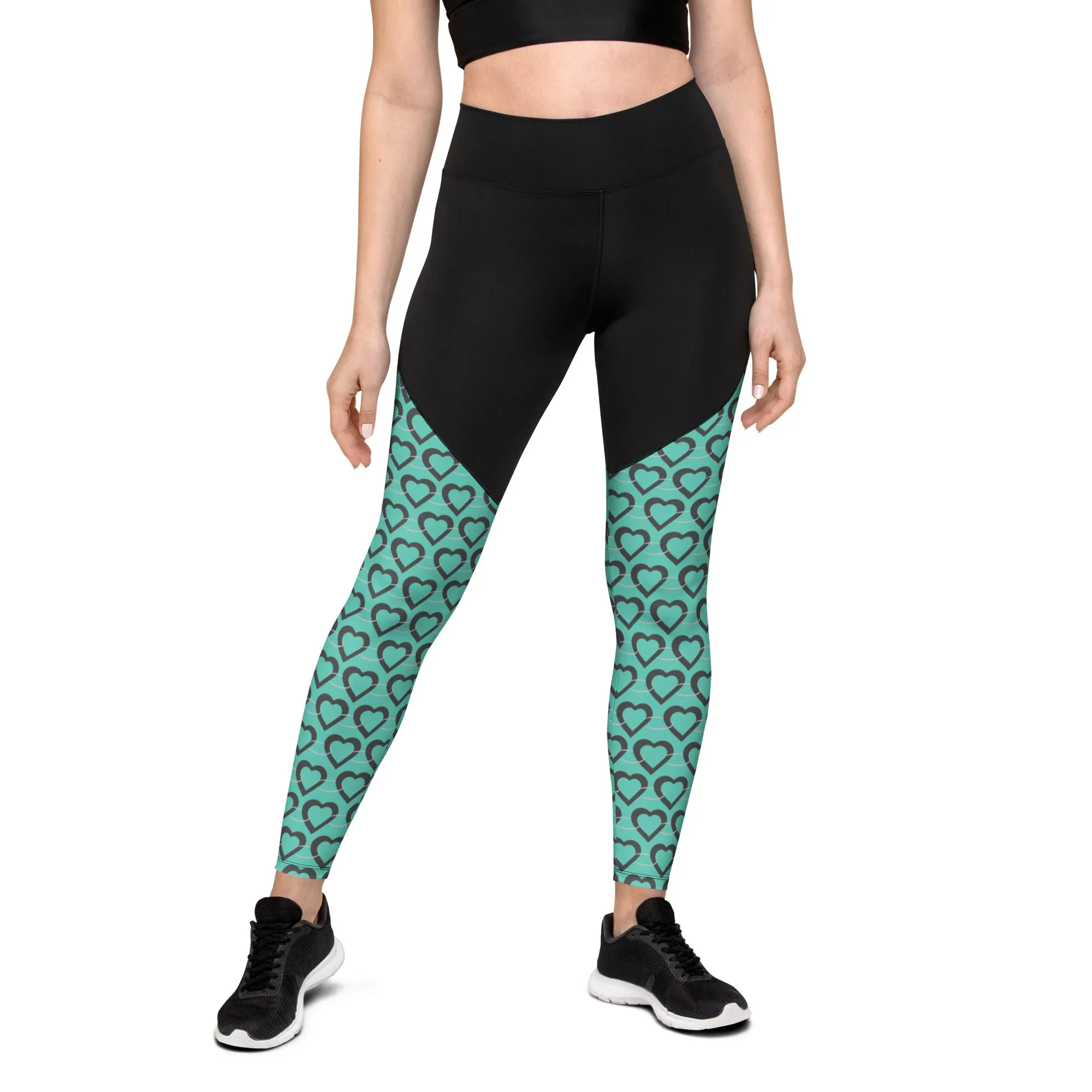 Teal Heart Chain Sports Leggings