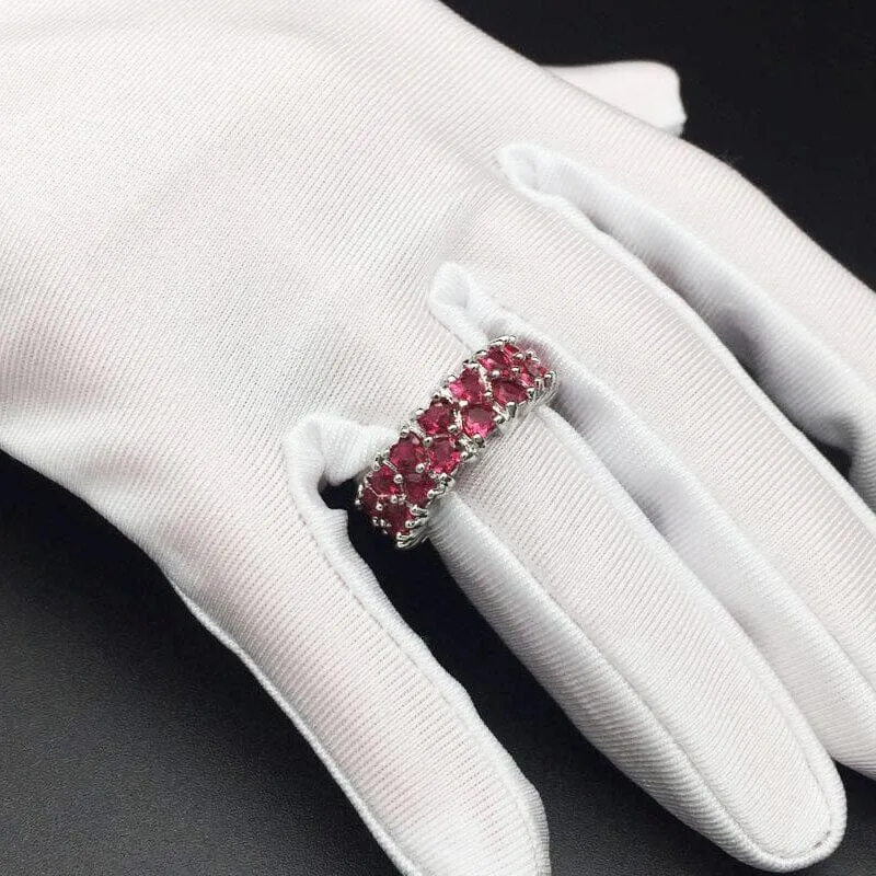 Tiny Hearts Shape Ruby Silver Ring
