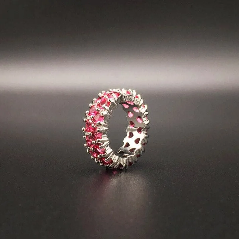 Tiny Hearts Shape Ruby Silver Ring