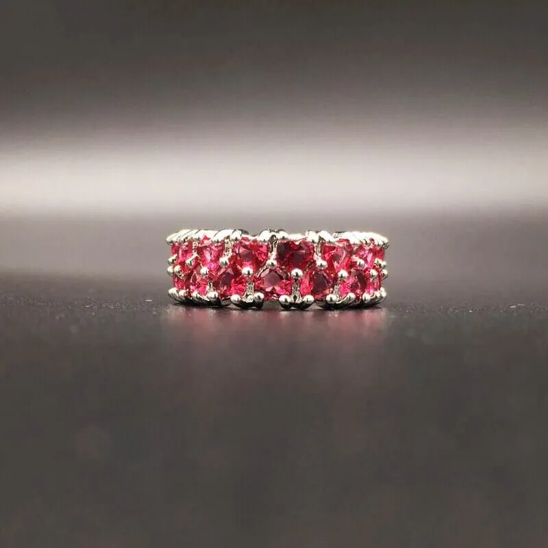 Tiny Hearts Shape Ruby Silver Ring