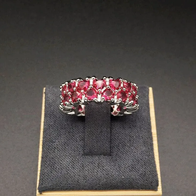 Tiny Hearts Shape Ruby Silver Ring