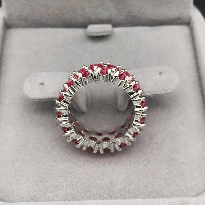 Tiny Hearts Shape Ruby Silver Ring