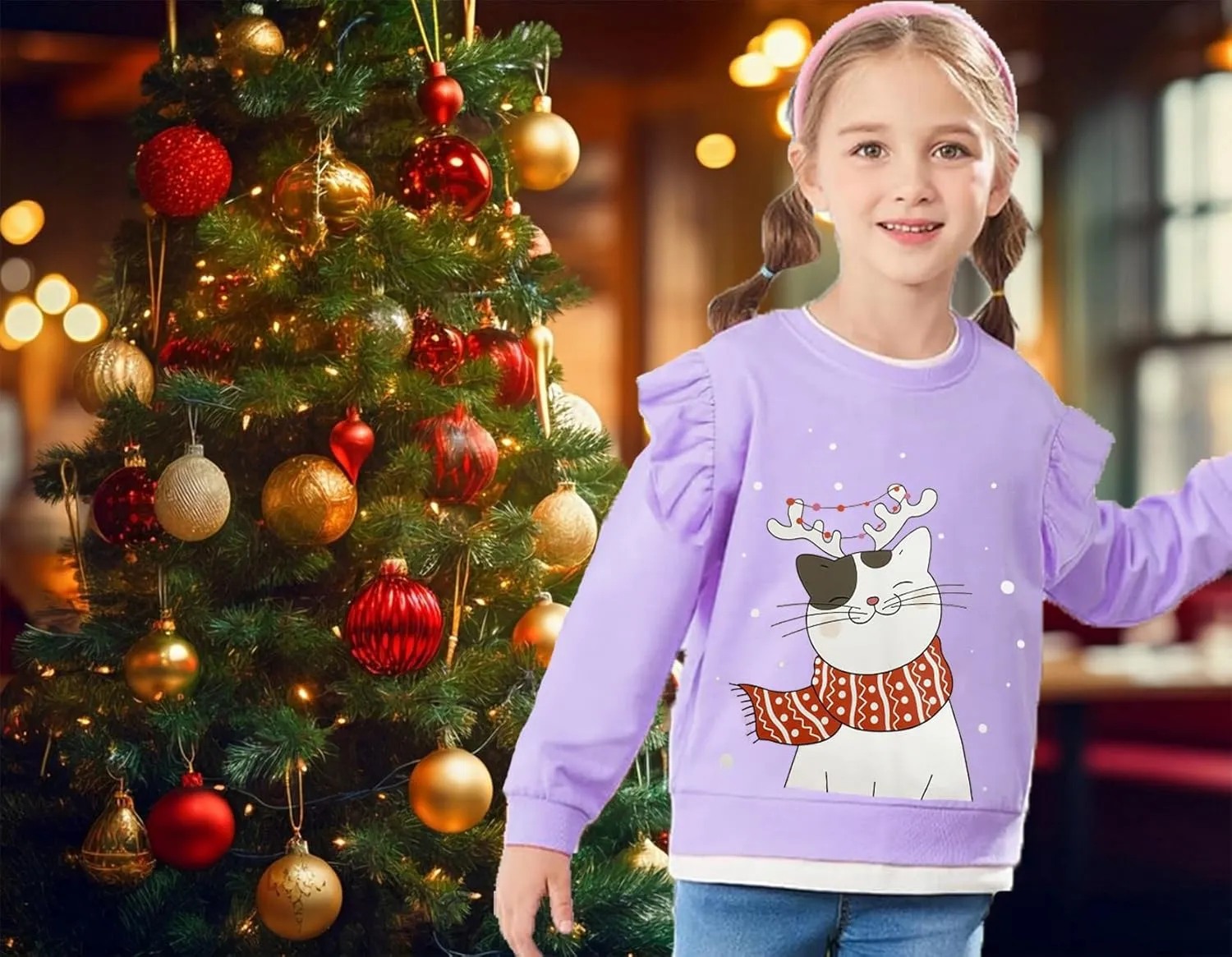 Toddler Girls Christmas Sweatshirt Kids Santa Claus Elk Bear Shirt Xmas Cotton Long Sleeve Tops for 1-7T