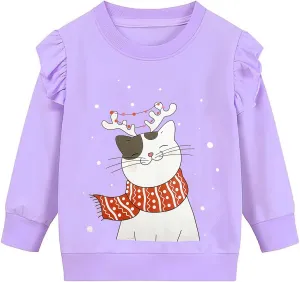 Toddler Girls Christmas Sweatshirt Kids Santa Claus Elk Bear Shirt Xmas Cotton Long Sleeve Tops for 1-7T
