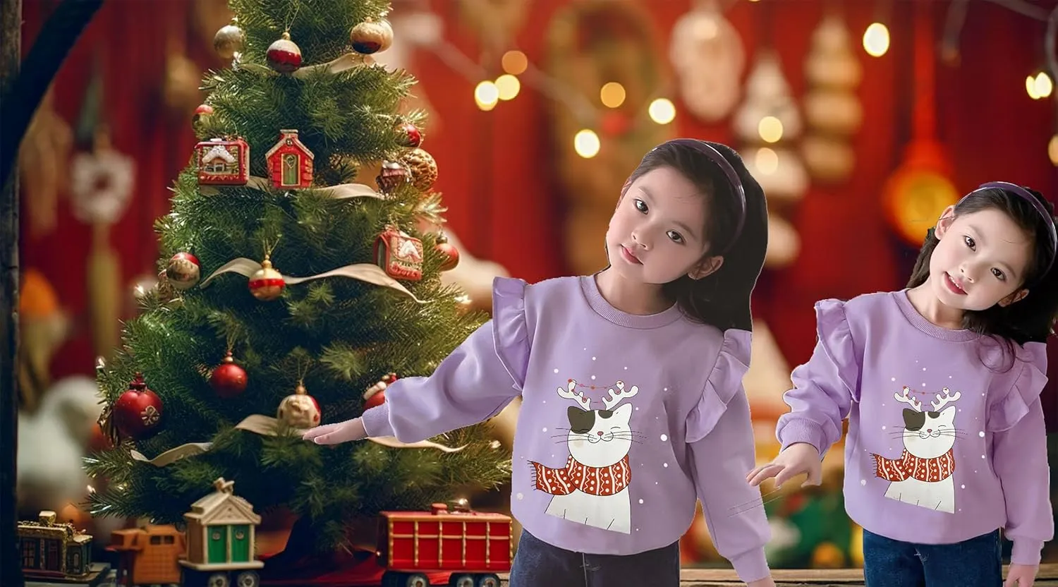 Toddler Girls Christmas Sweatshirt Kids Santa Claus Elk Bear Shirt Xmas Cotton Long Sleeve Tops for 1-7T