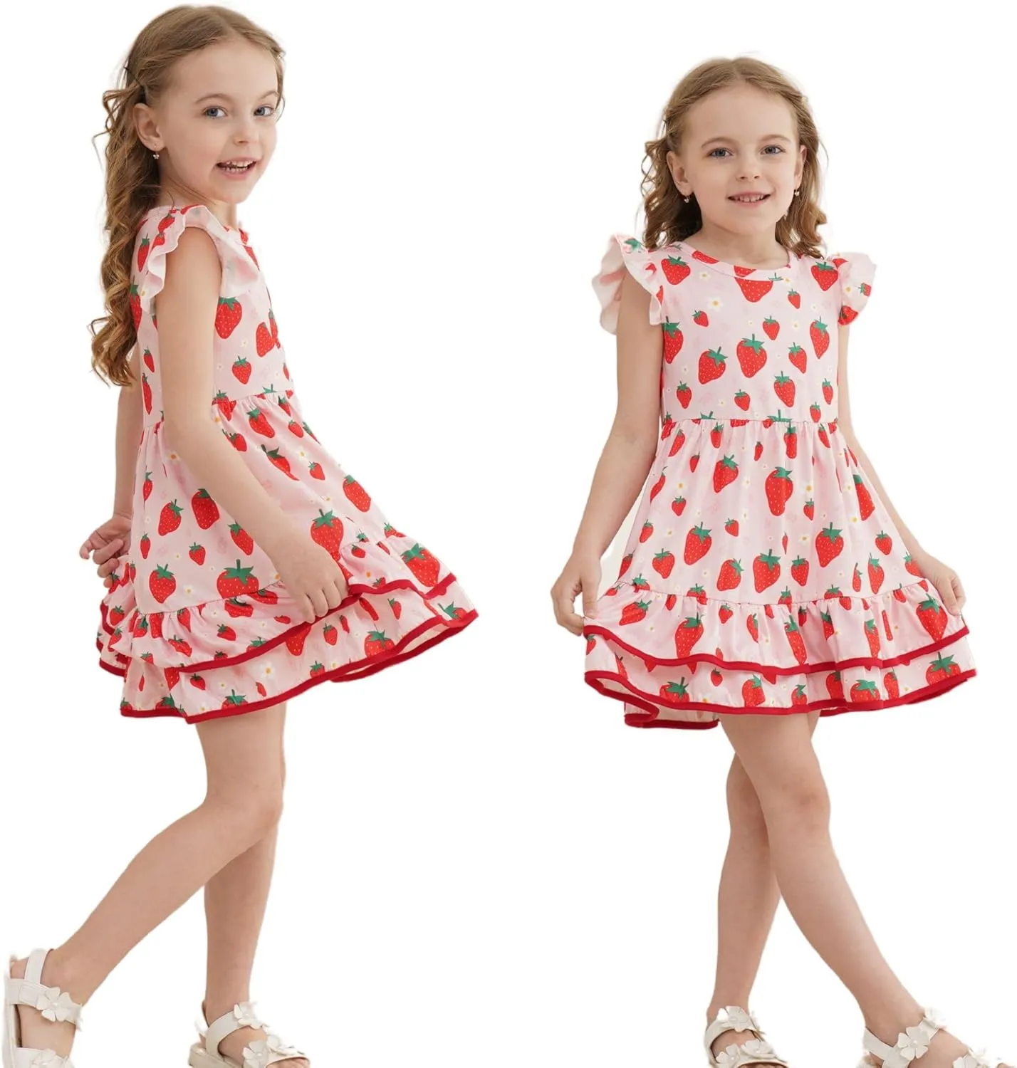 Toddler Little Girl Summer Dresses Kids Cute Casual Flutter Sleeve Tiered Smock Dress 2-7 Years