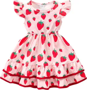 Toddler Little Girl Summer Dresses Kids Cute Casual Flutter Sleeve Tiered Smock Dress 2-7 Years