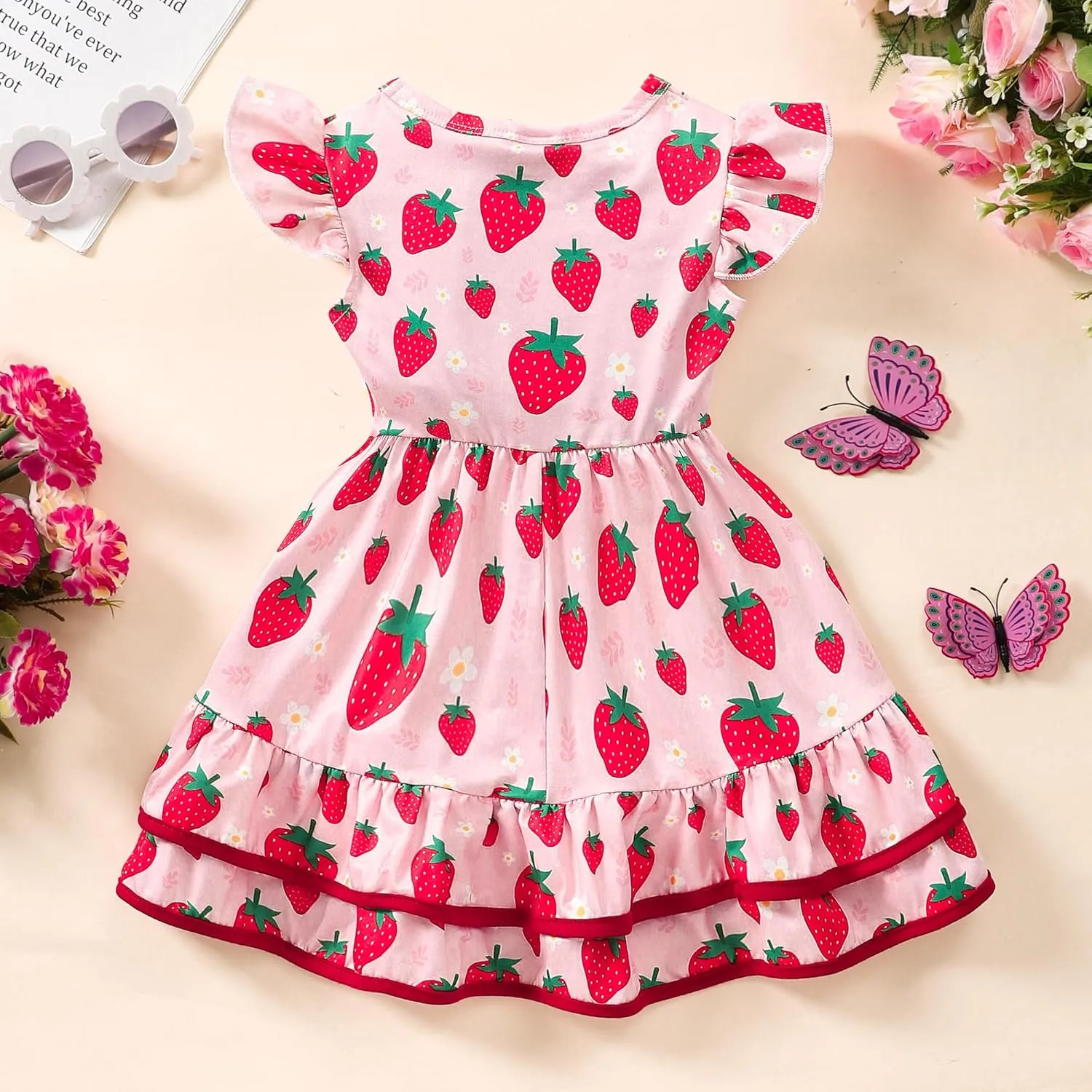 Toddler Little Girl Summer Dresses Kids Cute Casual Flutter Sleeve Tiered Smock Dress 2-7 Years