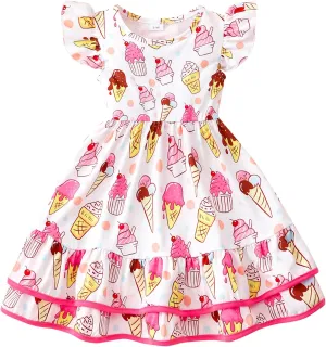 Toddler Little Girl Summer Dresses Kids Cute Casual Flutter Sleeve Tiered Smock Dress 2-7 Years