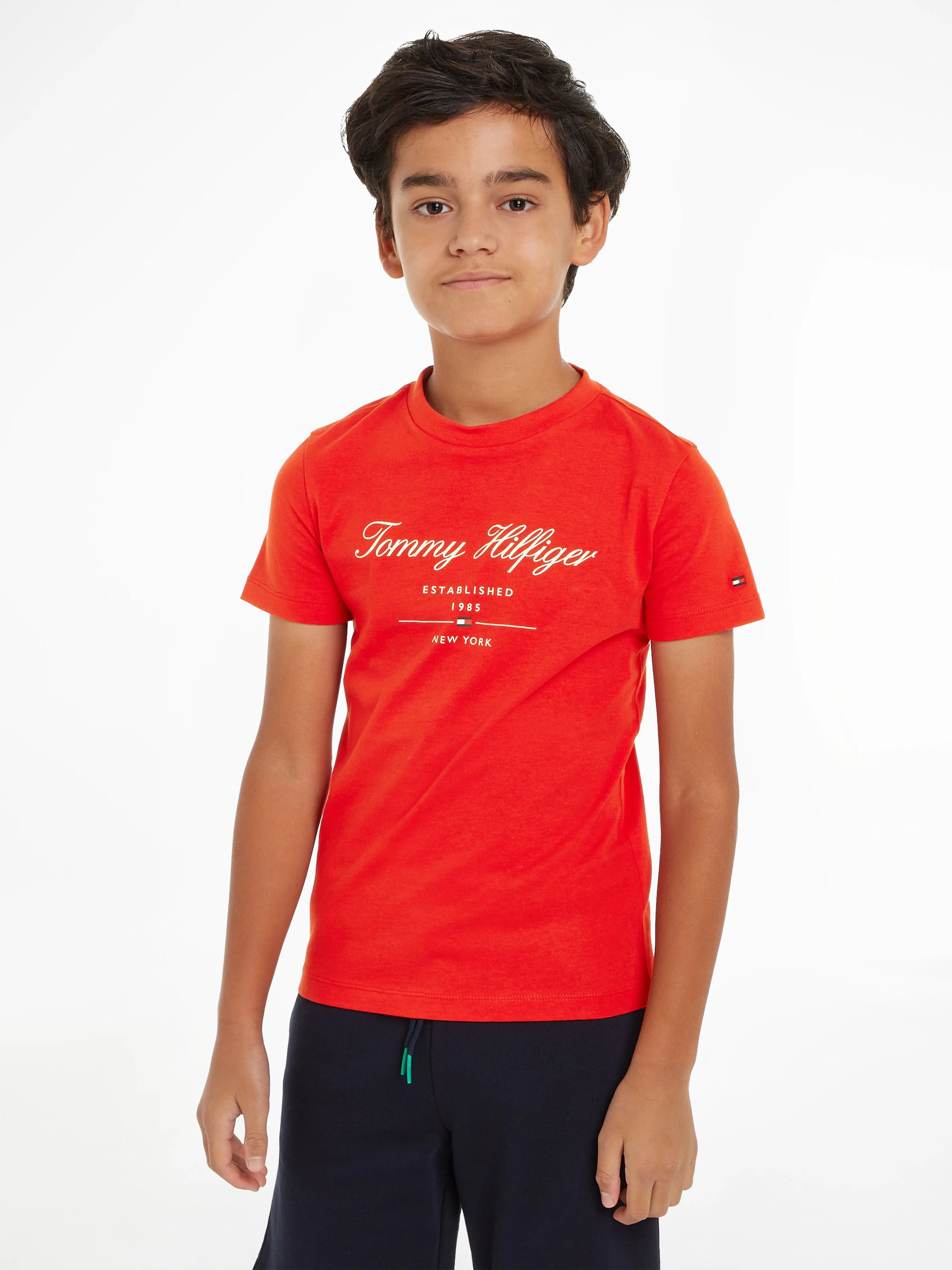 Tommy Hilfiger Boys Logo Script T-Shirt in Red