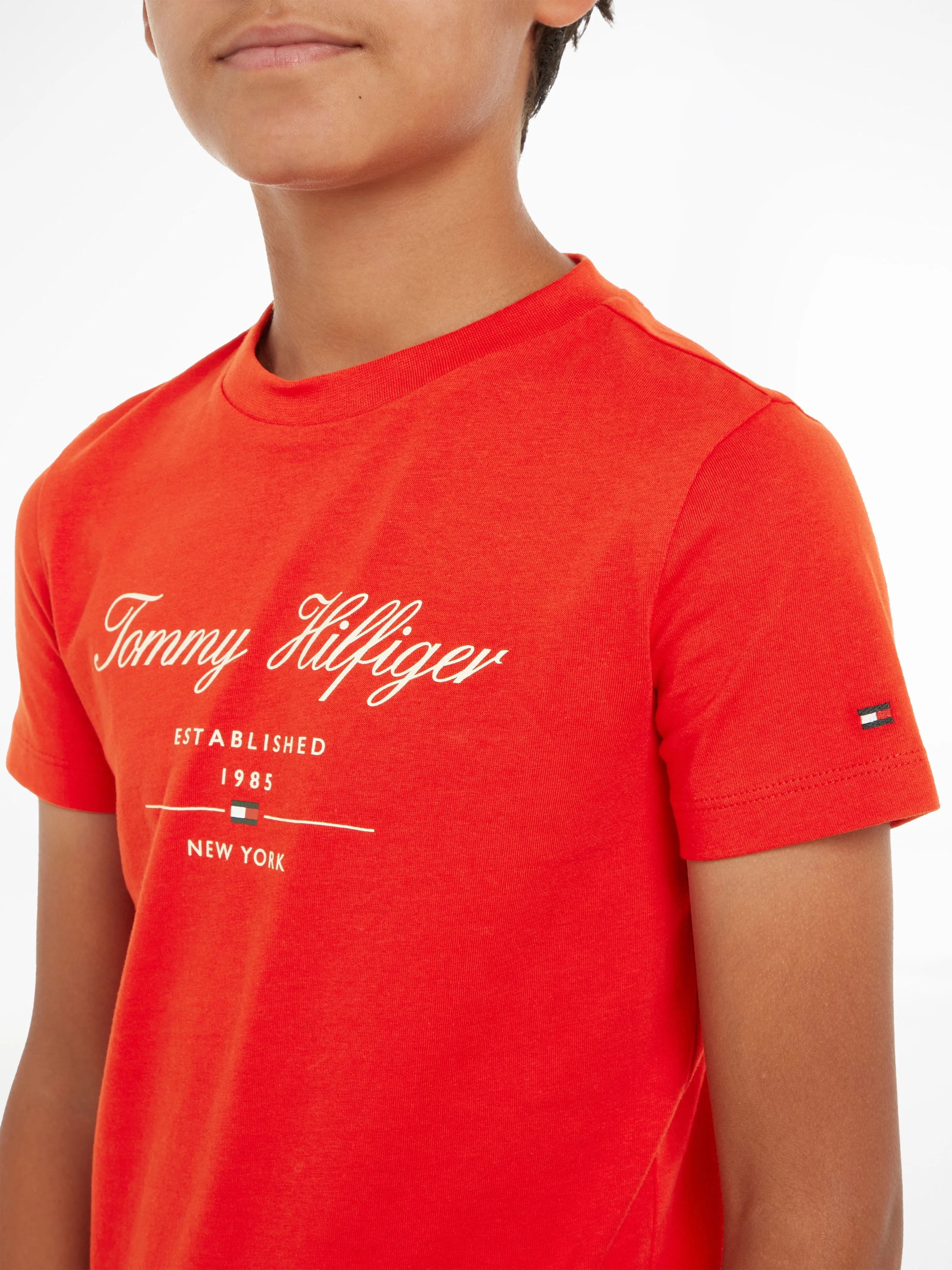 Tommy Hilfiger Boys Logo Script T-Shirt in Red