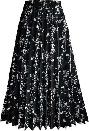 TONCHENGSD Women's Retro Midi High Waist Pleated Skirt Leopard Print Skirt