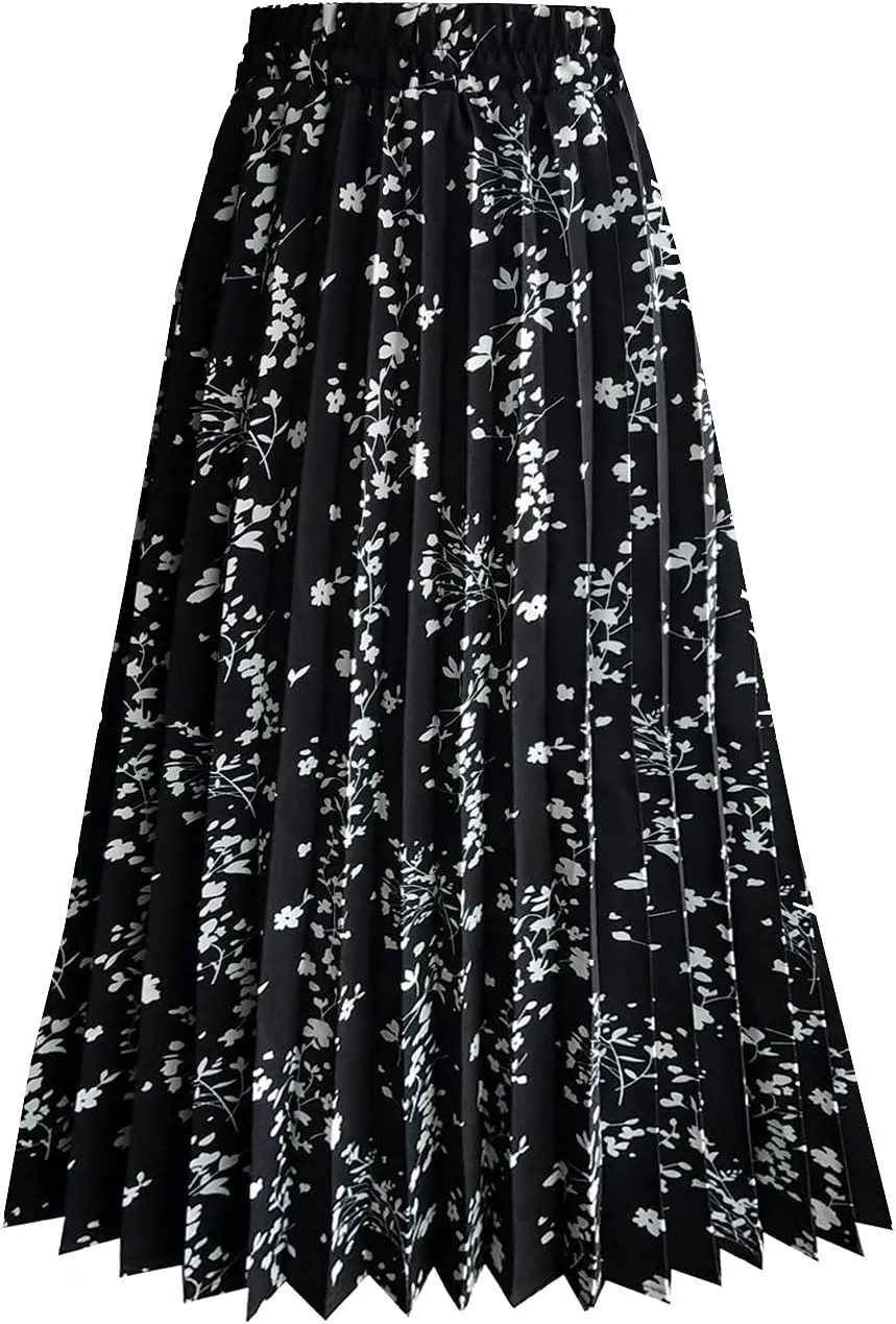 TONCHENGSD Women's Retro Midi High Waist Pleated Skirt Leopard Print Skirt