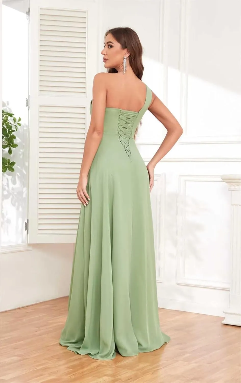 TORYEMY Chiffon One Shoulder Bridesmaid Dresses Long with Slit Formal Evening Dresses for Wedding