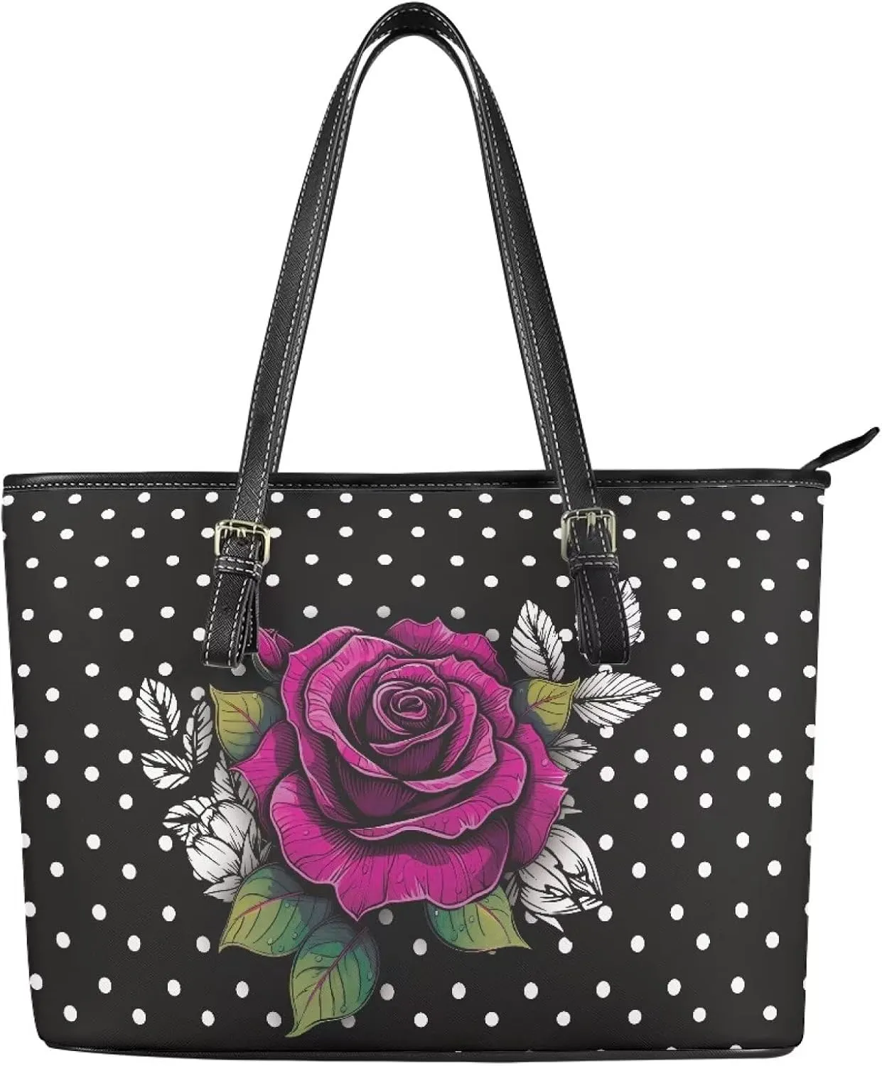 Tote Bag for Women PU Leather Folk Floral Top Handle Satchel Bags Zipper, Mexican Ethnic Large Handbag Shoulder Bag