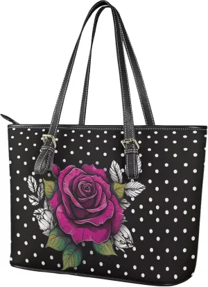 Tote Bag for Women PU Leather Folk Floral Top Handle Satchel Bags Zipper, Mexican Ethnic Large Handbag Shoulder Bag