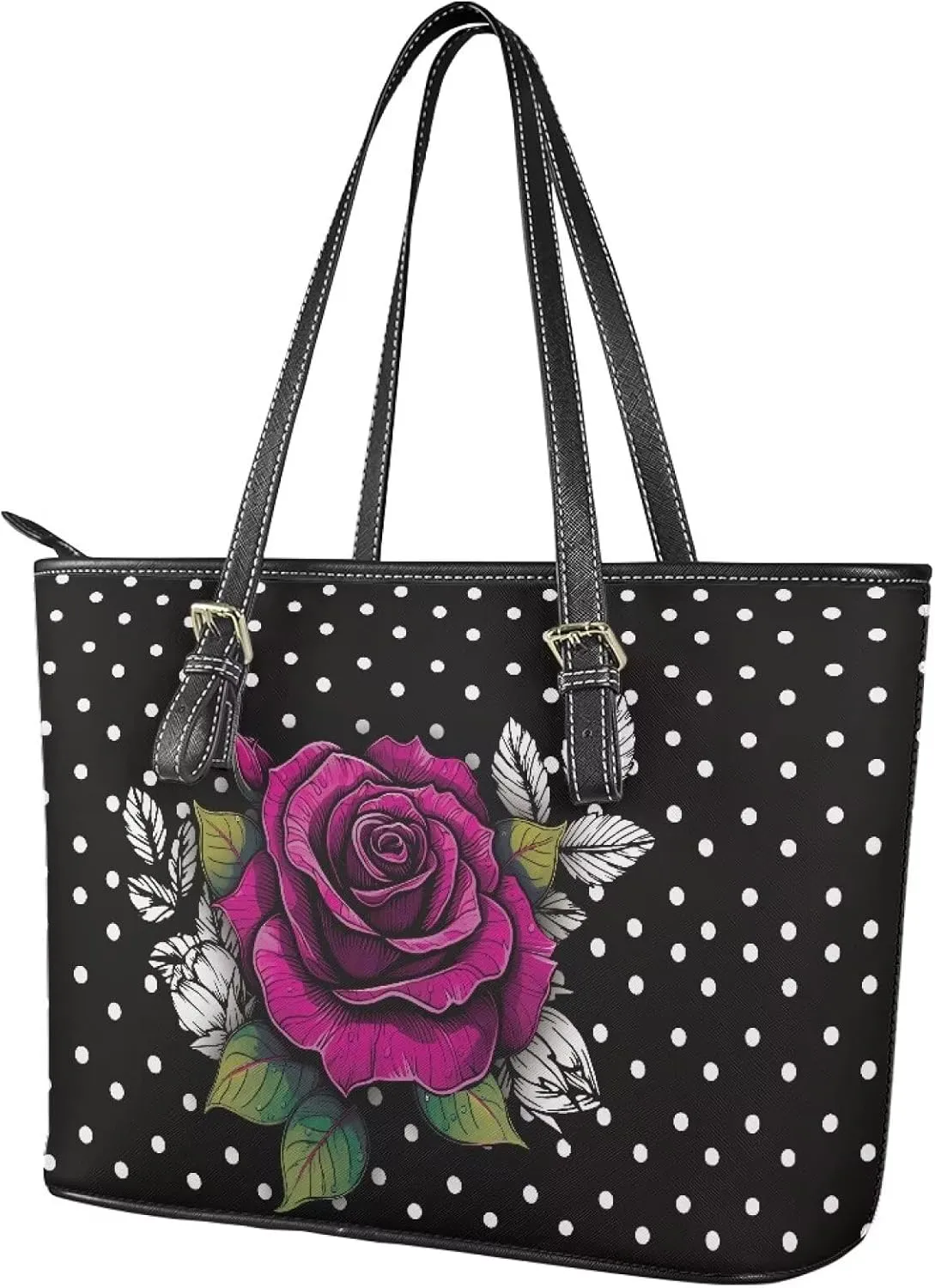 Tote Bag for Women PU Leather Folk Floral Top Handle Satchel Bags Zipper, Mexican Ethnic Large Handbag Shoulder Bag