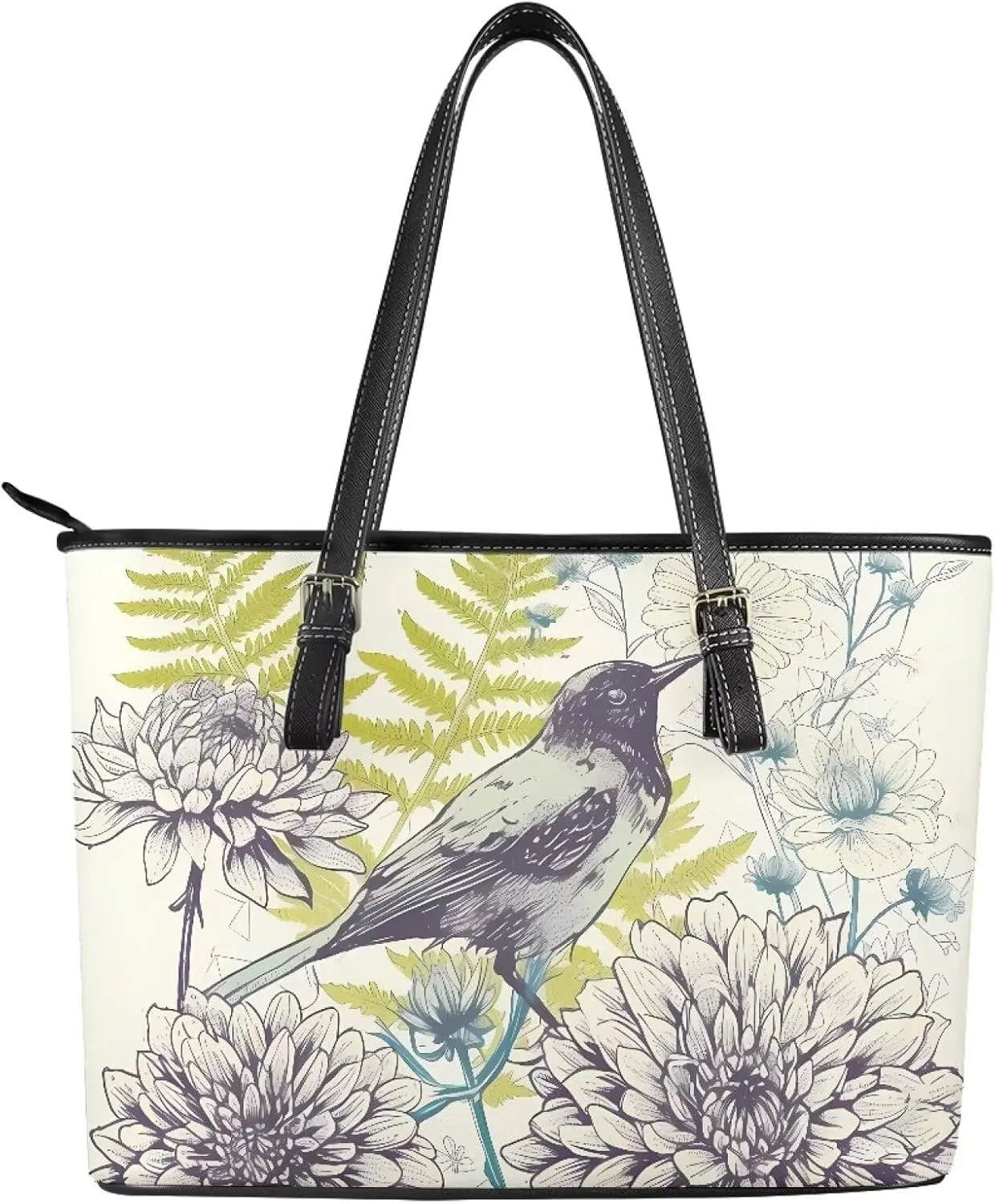Tote Bag for Women PU Leather Folk Floral Top Handle Satchel Bags Zipper, Mexican Ethnic Large Handbag Shoulder Bag