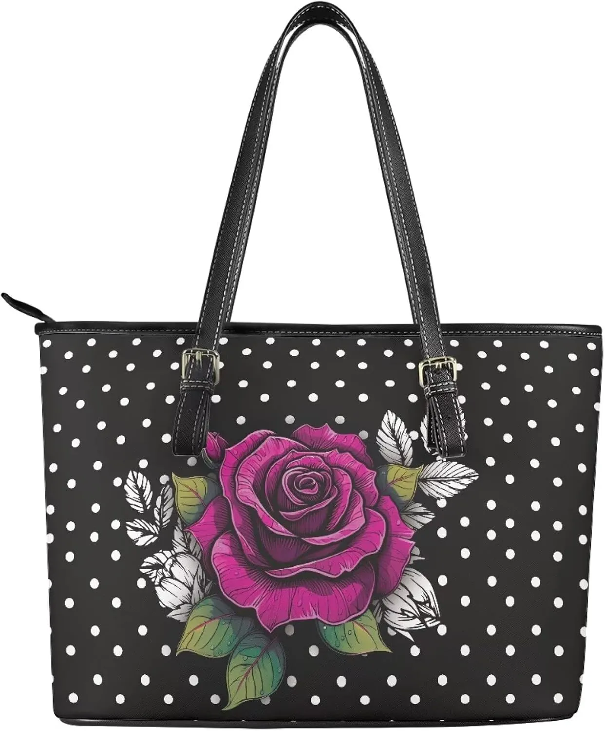 Tote Bag for Women PU Leather Folk Floral Top Handle Satchel Bags Zipper, Mexican Ethnic Large Handbag Shoulder Bag