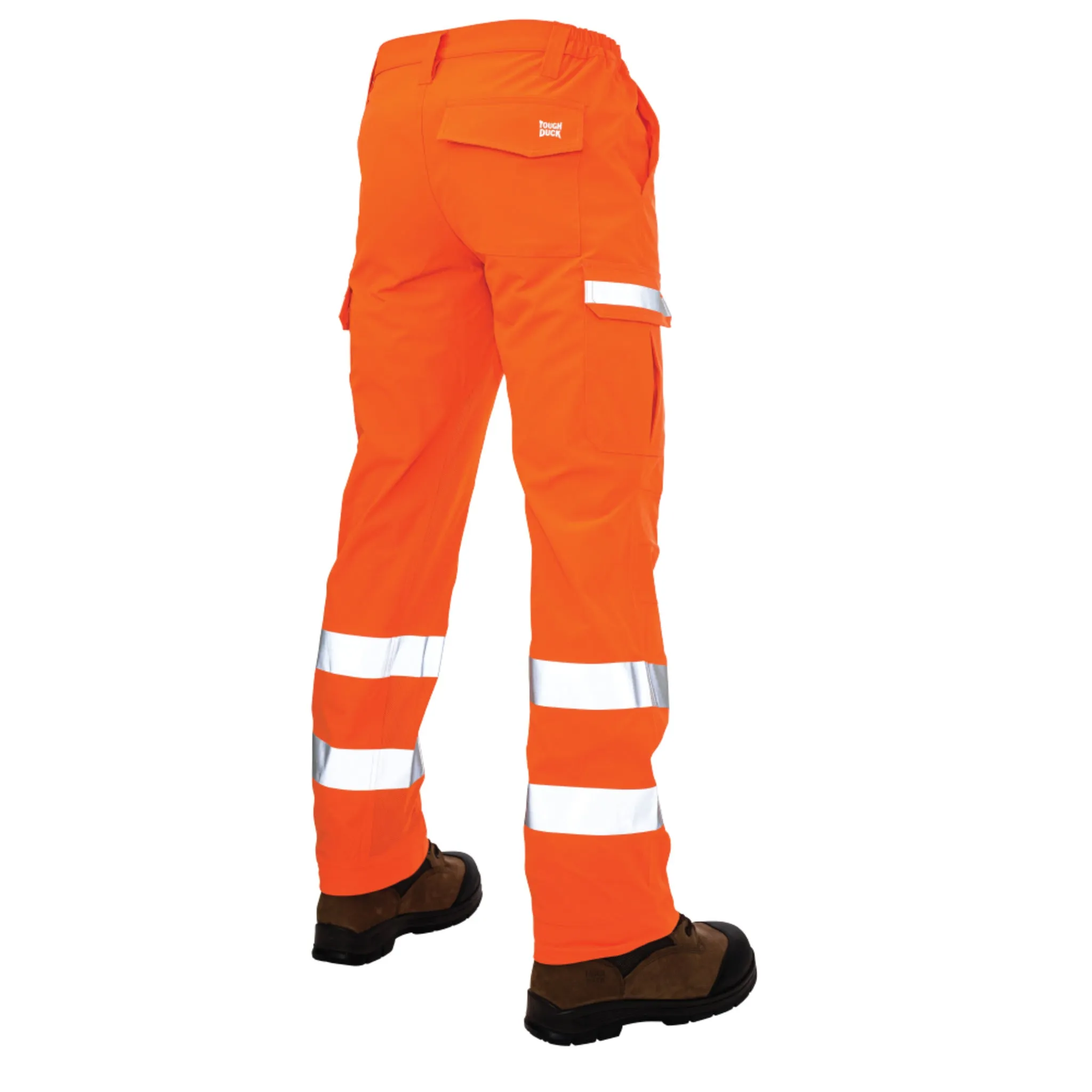 Tough Duck Men's Hi Vis Safety Cargo Work Pants SP06 - Poly 4-Way Stretch, Multipocket, Reflective, UV Protection, Abrasion-Resistant, Ventilated, Adjustable | Sizes XS-5XL