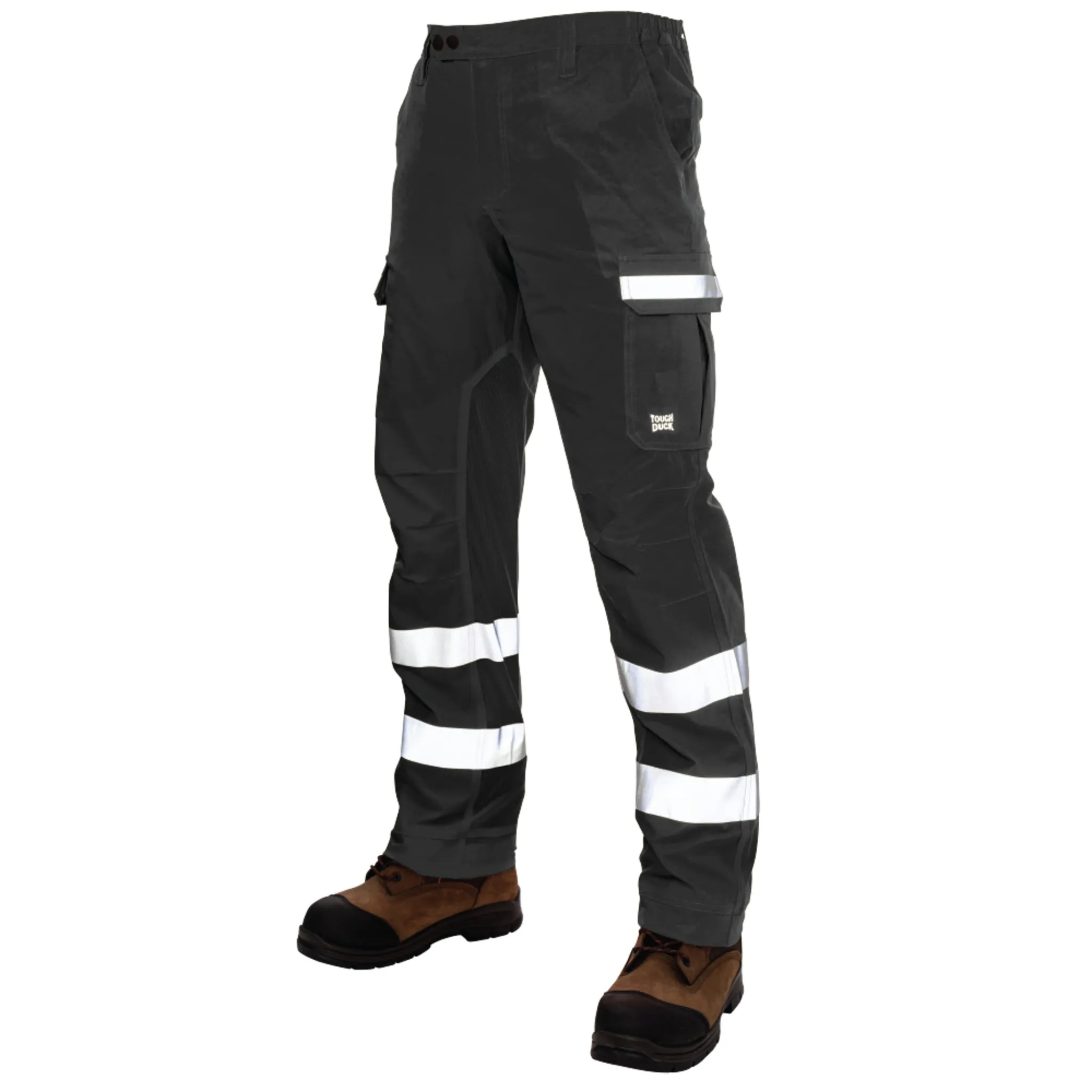 Tough Duck Men's Hi Vis Safety Cargo Work Pants SP06 - Poly 4-Way Stretch, Multipocket, Reflective, UV Protection, Abrasion-Resistant, Ventilated, Adjustable | Sizes XS-5XL