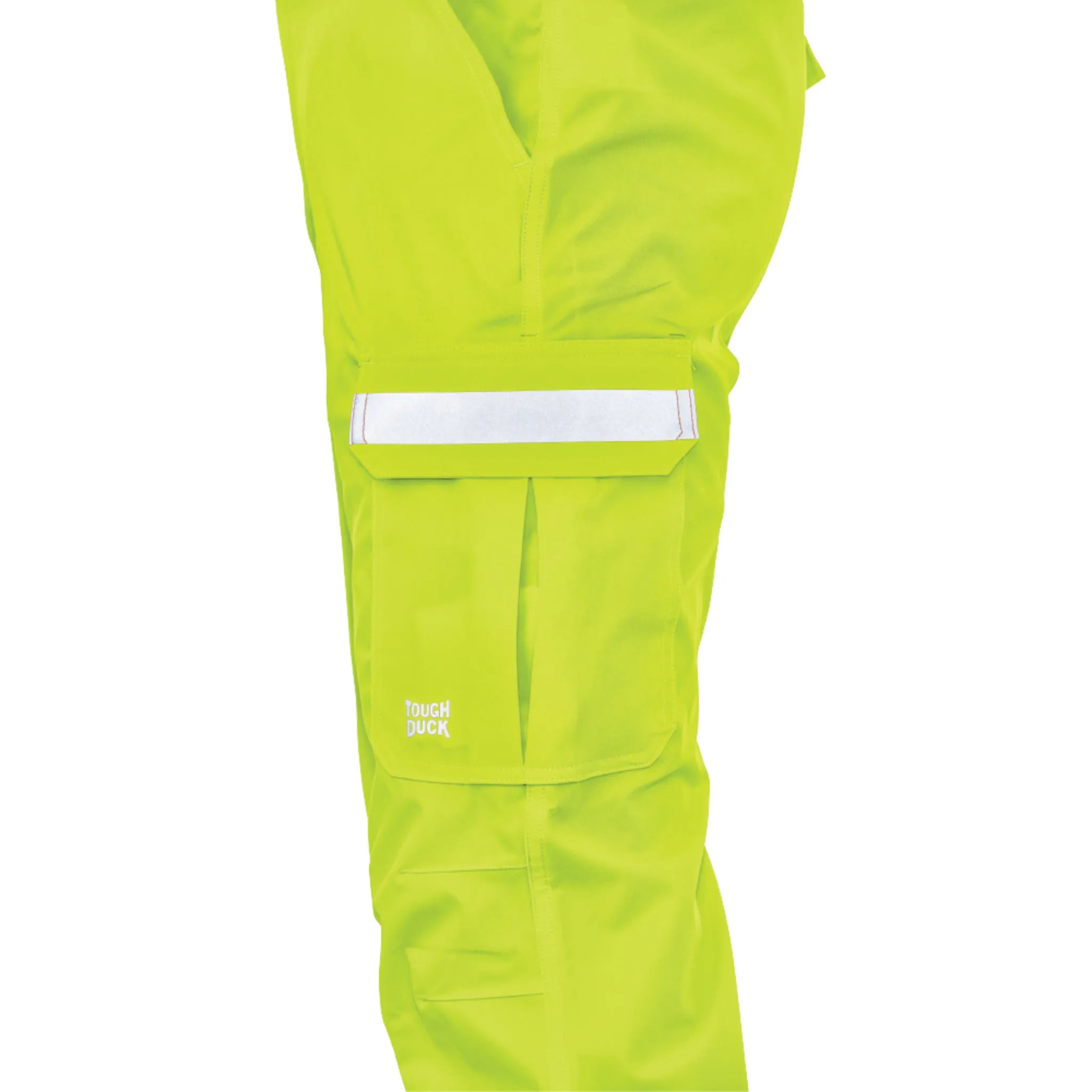 Tough Duck Men's Hi Vis Safety Cargo Work Pants SP06 - Poly 4-Way Stretch, Multipocket, Reflective, UV Protection, Abrasion-Resistant, Ventilated, Adjustable | Sizes XS-5XL