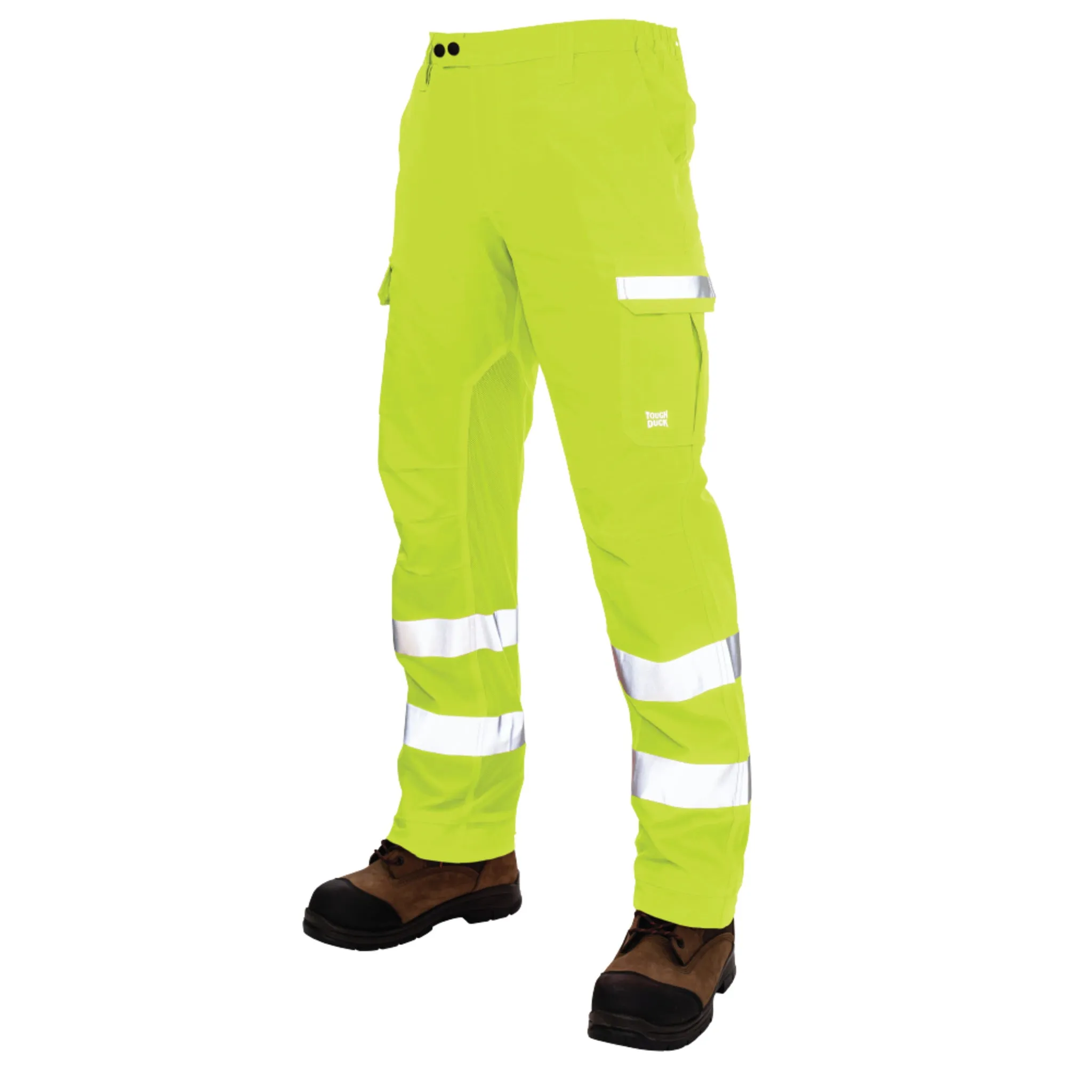 Tough Duck Men's Hi Vis Safety Cargo Work Pants SP06 - Poly 4-Way Stretch, Multipocket, Reflective, UV Protection, Abrasion-Resistant, Ventilated, Adjustable | Sizes XS-5XL