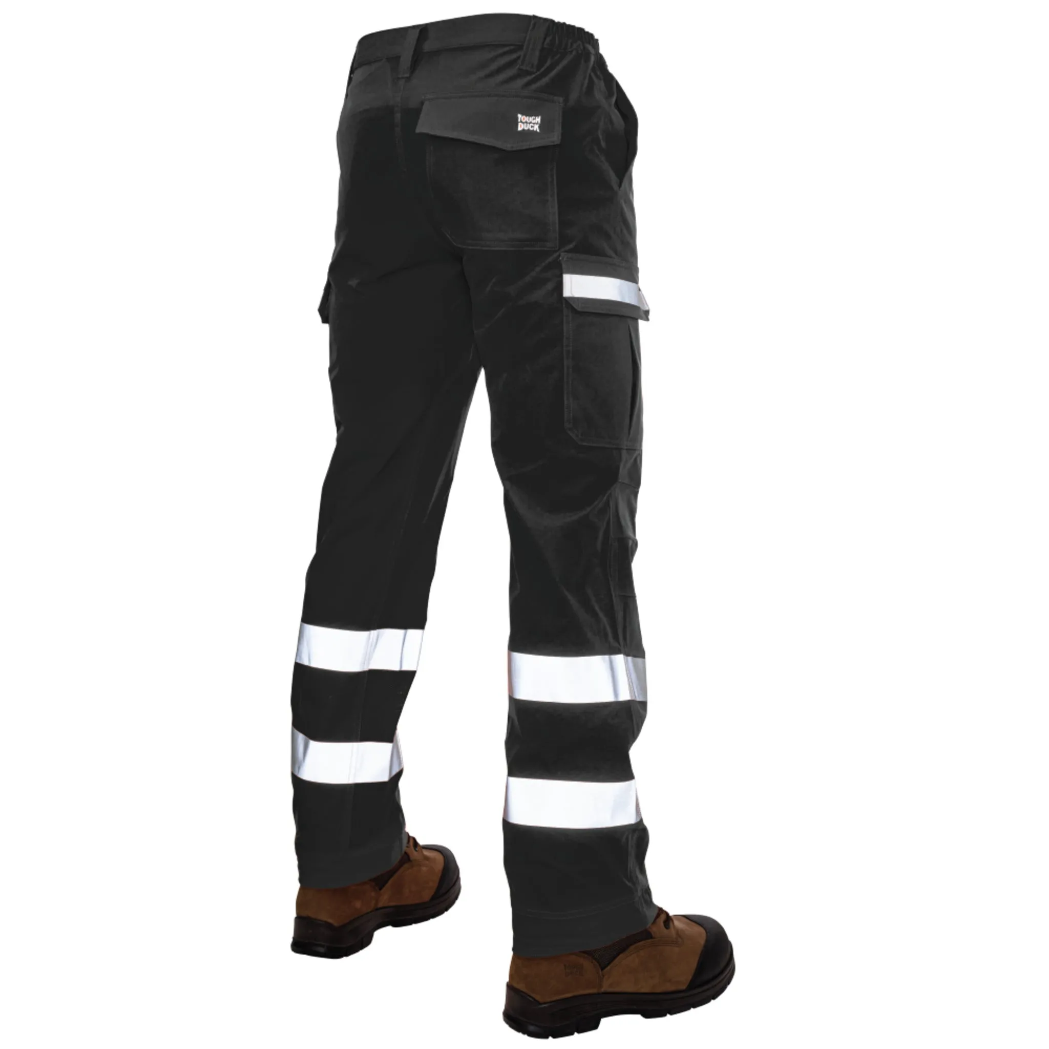 Tough Duck Men's Hi Vis Safety Cargo Work Pants SP06 - Poly 4-Way Stretch, Multipocket, Reflective, UV Protection, Abrasion-Resistant, Ventilated, Adjustable | Sizes XS-5XL