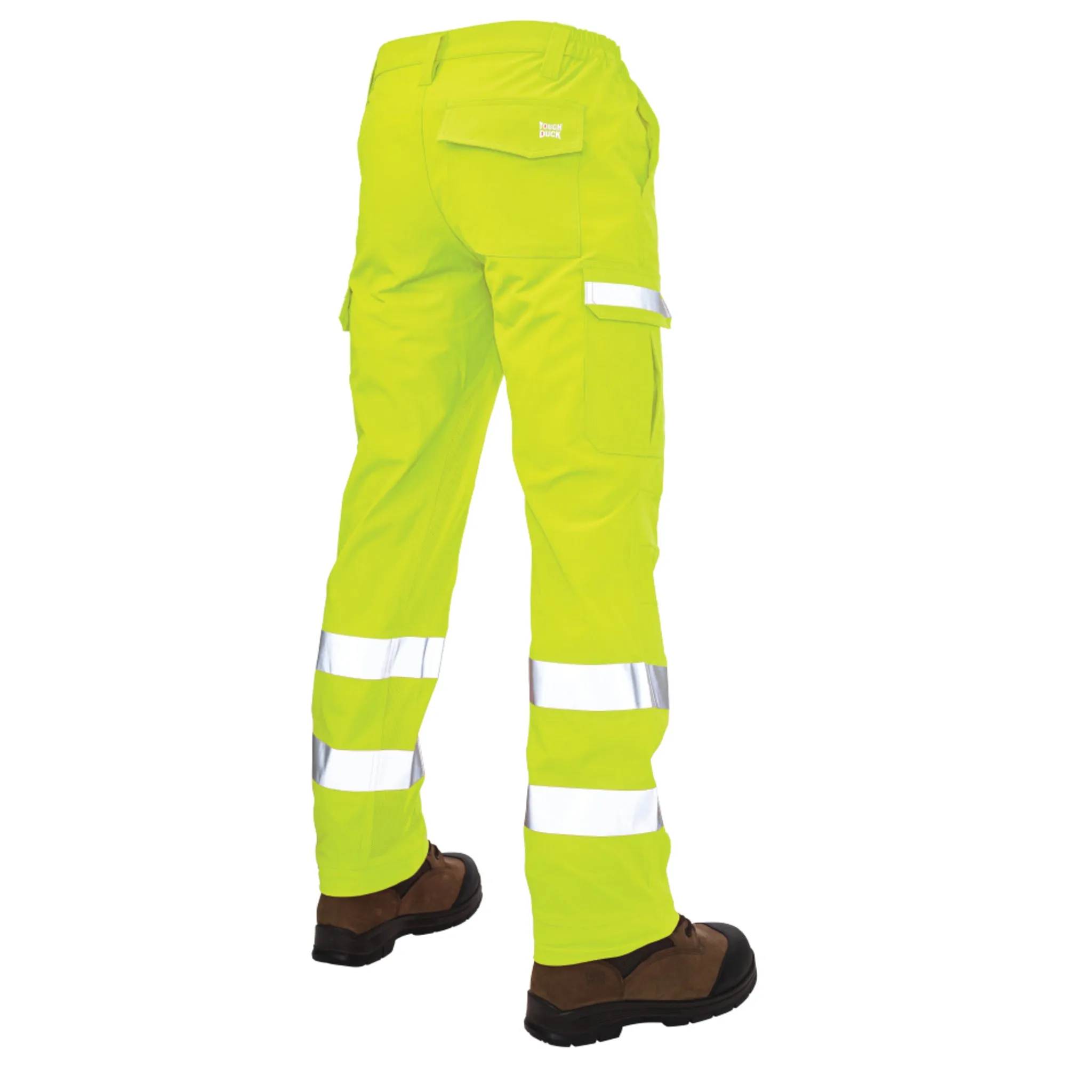 Tough Duck Men's Hi Vis Safety Cargo Work Pants SP06 - Poly 4-Way Stretch, Multipocket, Reflective, UV Protection, Abrasion-Resistant, Ventilated, Adjustable | Sizes XS-5XL